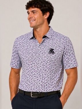 FootJoy Silver Creek Golf Club Polo Shirt Men Large Floral Print Performance